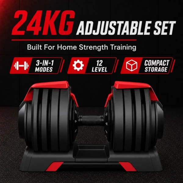 3 In 1 Adjustable Dumbbell Set 24KG